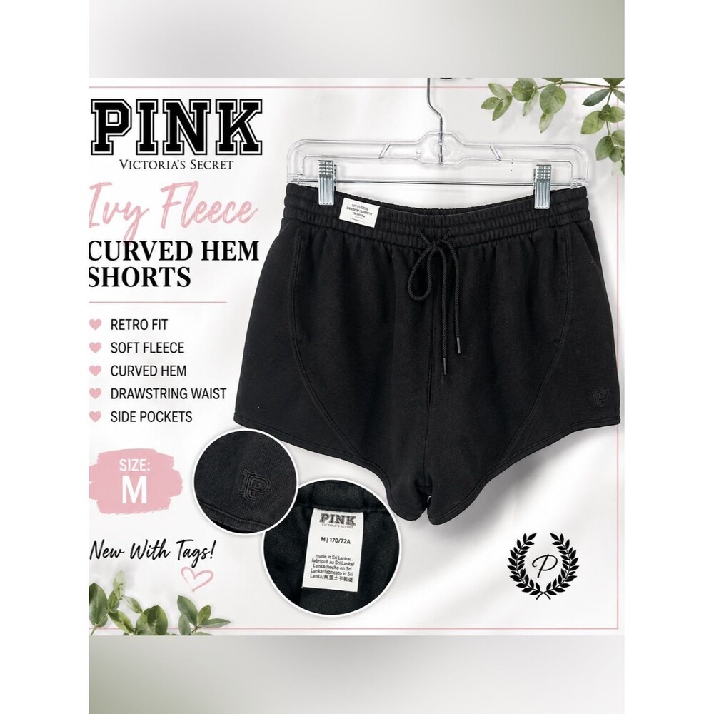 NWT PINK Victoria’s Secret Ivy Fleece Curved Hem Retro Shorts Black